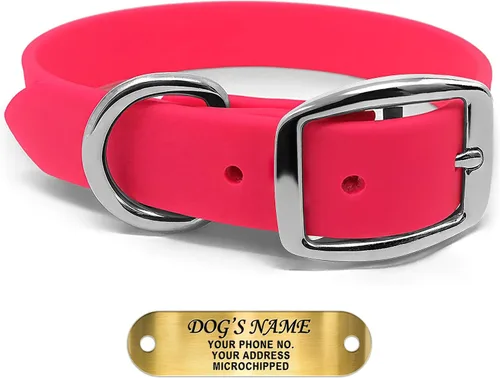Vista 19 de Regal Dog Products Collares de perro pequeños negros impermeables con placa de nombre personalizada grabada Collar de perro de Biothane