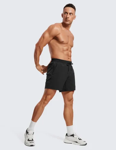 Vista 3 de CRZ YOGA Pantalones cortos de correr 2 en 1 para hombre de 5 pulgadas, forrados, de secado rápido, para entrenamiento, deportes, atletismo