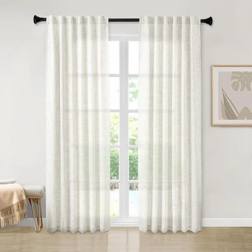 Vista 28 de Cortinas de Lino Natural Color Crema de 84 Pulgadas de Largo para Sala de Estar, Juego de 2 Paneles de Lino Texturizado con Trabillas Traseras