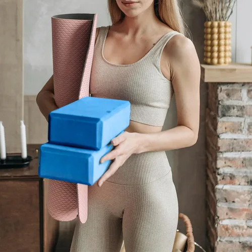 Vista 5 de Muka Bloque de yoga personalizado azul ejercicio ejercicio ejercicio fitness ladrillo, grabado Pilates Stretch Brock