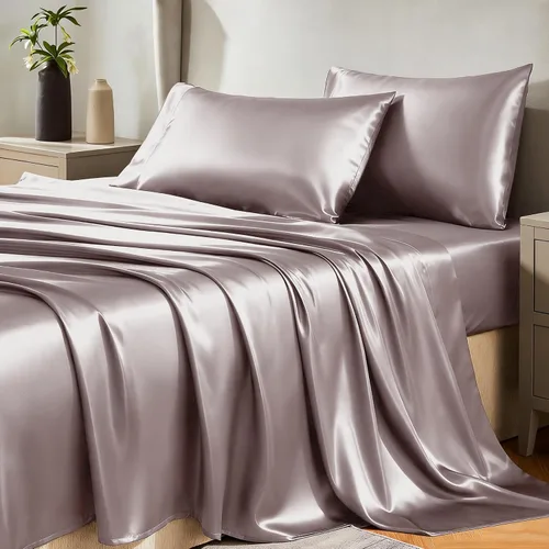 Vista 23 de Juego de sábanas de satén CozyLux de microfibra sedosa con bolsillo profundo, sábana bajera plana y fundas de almohada, suave y suave