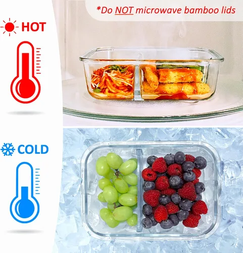 Vista 8 de EcoPreps Contenedores de vidrio para preparación de comidas con tapas de bambú, juego de recipientes de vidrio de 2 compartimentos (paquete de 3)