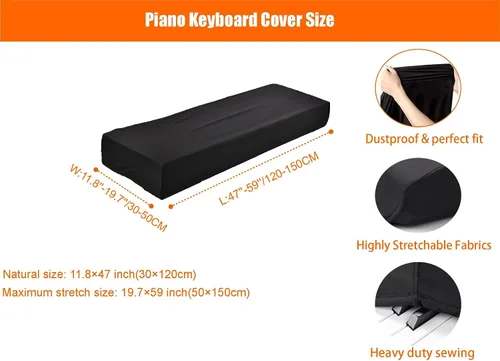 Vista 2 de Funda antipolvo para teclado de piano, 88 teclas, funda elástica para teclado electrónico con cierre de bloqueo de cable elástico (76-88 teclas)