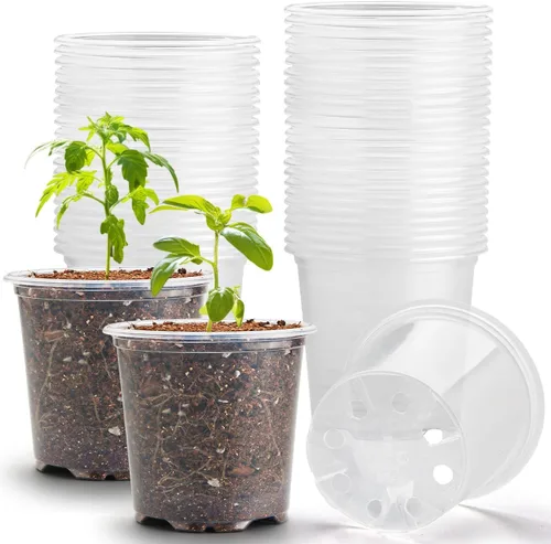 Vista 12 de RooTrimmer Paquete de 100 macetas transparentes de 2.8 pulgadas con agujeros de drenaje, macetas transparentes para semillero, macetas redondas