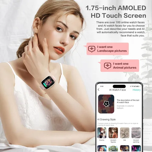 Vista 4 de 2025 Smart Watches for Women, 1.75'' Lightweight Smartwatch Women with Da GPT AI, 24/7 Sleep/ Heart Rate/ SpO2/ Blood Pressure Monitor, 120