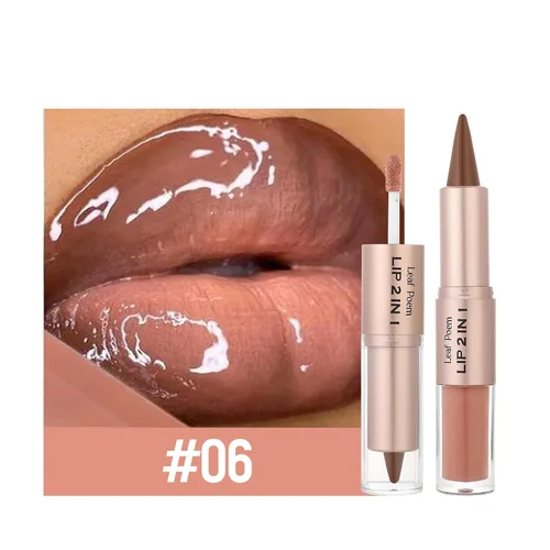 Vista 67 de BAISEN DIARY 2 en 1 doble punta mate delineador de labios y brillo de labios, lápiz combinado de labios marrón nude degradado, delineador de labios