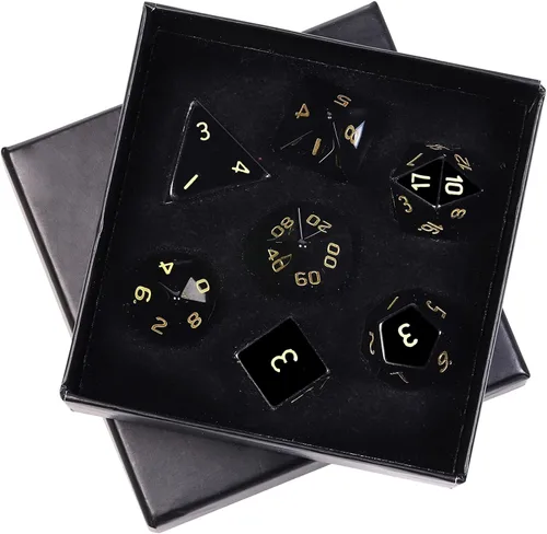 Vista 11 de mookaitedecor Juego de 7 dados poliédricos de cristal de ágata india, dados pulidos de piedras pulidas para juegos de mesa RPG MTG decoración