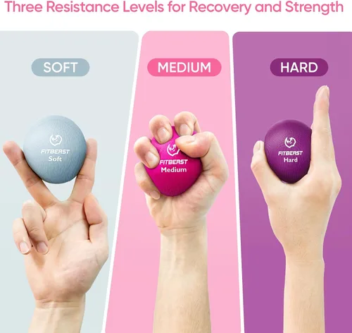 Vista 4 de FitBeast Grip Strength Trainer, Finger Exerciser, Stress Balls for Adults 6-Piece Set, Hand Therapy for Strength, Recovery & Stress Relief, Forearm