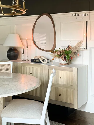 Vista 6 de Espejo bohemio con marco de madera irregular, gran acento montado en la pared, asimétrico, decoración de pared estética moderna para dormitorio