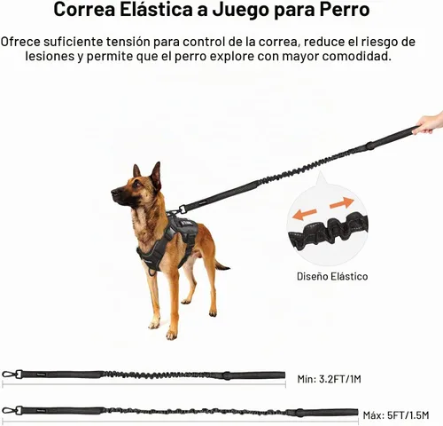 Vista 4 de Petmolico Arnés táctico para perro con correa, arnés sin tirones para perro con paneles de gancho y bucle, para senderismo, entrenamiento militar