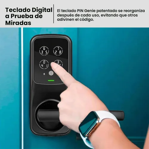 Vista 3 de Lockly Secure Plus, cerradura de puerta inteligente Bluetooth, cerradura de puerta de entrada sin llave con asa, teclado PIN Genie®, sensor