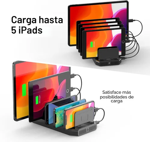 Vista 5 de Unitek - Estación de carga USB, estación de acoplamiento de carga rápida de 10 puertos USB y divisores ajustables, organizador de cargador
