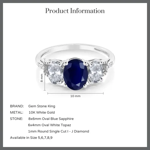 Vista 31 de Anillo de compromiso ovalado de oro blanco de 10 quilates con piedra natal y topacio blanco de 3 piedras con detalles de diamante Centro de 0.315