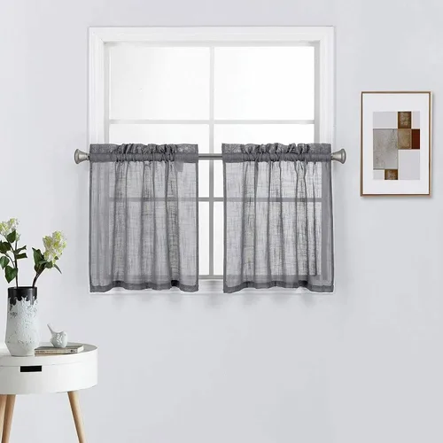 Vista 31 de 2 piezas de cortinas de aspecto de lino sólido y elegante, paneles totalmente cosidos, niveles de tratamiento de ventanas
