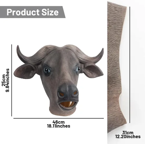 Vista 7 de PartyHop Máscara de búfalo con cabeza de animal de látex de cabeza completa, máscaras realistas para Halloween, carnaval, fiesta de disfraces