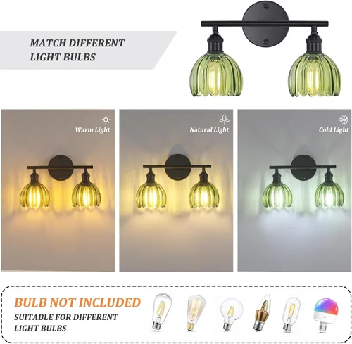 Vista 245 de Shenmoyl Lámparas de baño, lámpara de pared de 2 luces para tocador sobre espejo con pantalla de vidrio tulipán blanco para dormitorio, sala