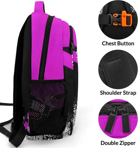 Vista 3 de XOZOTY Mochila de animadora púrpura claro personalizada con nombre para hombres y mujeres, bolso de hombro para computadora portátil, bolsa