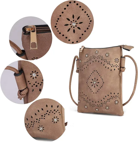 Vista 6 de MKF Collection Bolso cruzado para mujer, bolso cruzado de piel sintética, bolso pequeño de hombro lateral