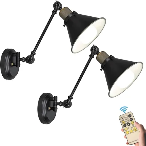Vista 8 de Lámpara de pared con pilas, sin necesidad de cableado, iluminación de pared, con brazo oscilante, con control remoto regulable, para interiores