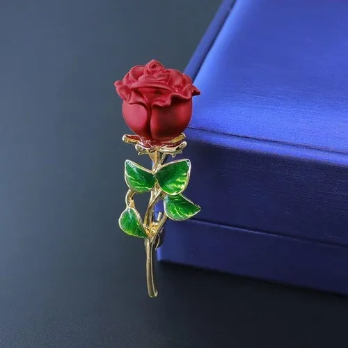 Vista 6 de Broche floral elegante con forma de rosa roja para mujer, accesorio para el día de la madre