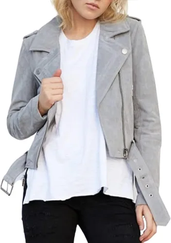 Vista 9 de [BLANKNYC] Ropa de lujo para mujeres, chaquetas de motocicleta de cuero de gamuza recortadas, abrigos cómodos y elegantes Blondie
