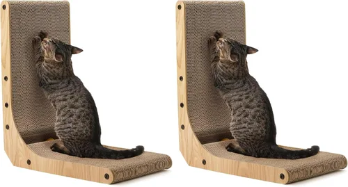 Vista 9 de FUKUMARU Rascador para gatos, 18.7 pulgadas en forma de L, almohadilla para rascar para gatos montada en la pared, cartón rascador para gatos