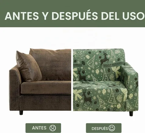 Vista 4 de Funda de sofá de Navidad Verde, Funda Elástica para Sofá, Funda Deslizante para Sofás y Sofás de Dos Plazas, 1 Pieza, Funda Temática Navideña