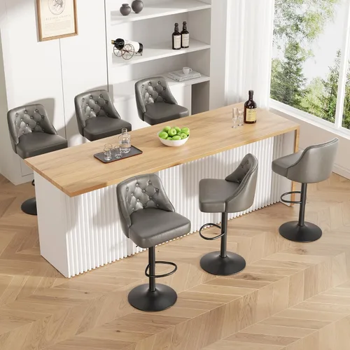 Vista 24 de Juego de 2 taburetes de bar, taburete de bar ajustable con respaldo, sillas de bar tapizadas de piel sintética, taburetes de bar giratorios modernos