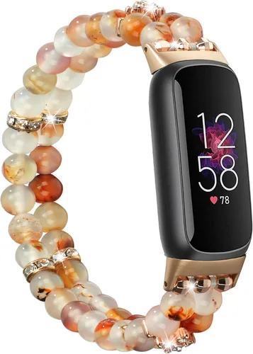 Vista 11 de Wongeto Compatible con correas Fitbit Luxe, pulsera elástica de perlas estirable de moda hecha a mano para mujeres, correa de reemplazo