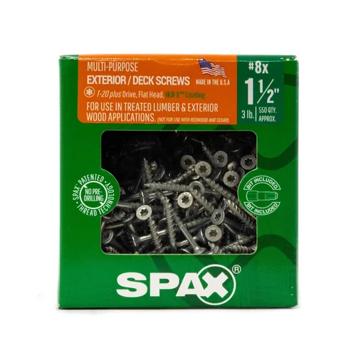 Vista 2 de SPAX Tornillos de madera para cubierta de cabeza plana exterior #8 x 1-1/2 pulgadas, construcción Torx T-Star Plus (550 EA) broca de 3 libras