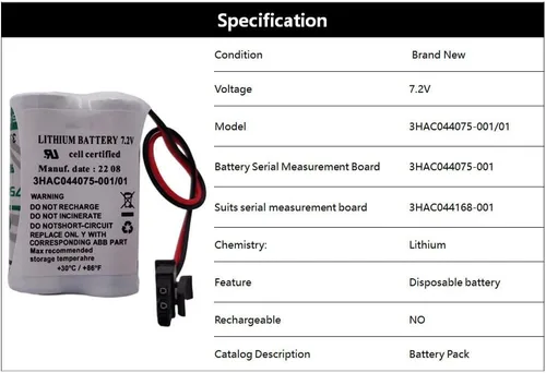 Vista 4 de 3HAC044075-001/01 7.2V SMB Batería para ABB Robot CPU ABBTA521 ABB3HAC16831-1