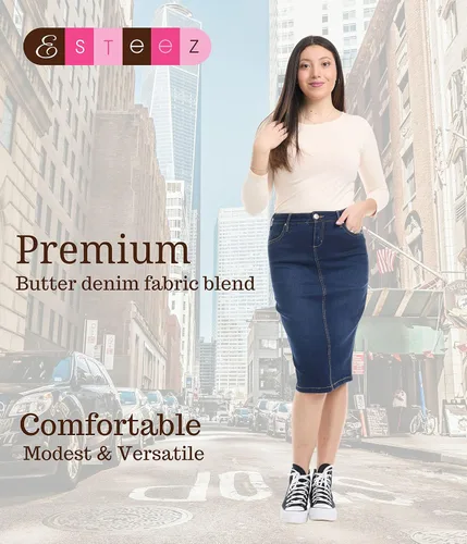 Vista 2 de ESTEEZ Falda de mezclilla suave y elástica para mujer, con control de abdomen, Miami