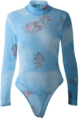 Vista 8 de Trajes de verano para mujer, sexy, con estampado de ángel, manga larga, monos