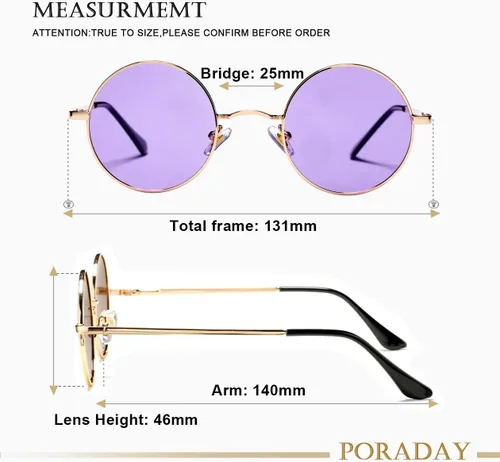 Vista 8 de PORADAY Circle Lennon - Gafas de sol redondas polarizadas estilo hippie pequeño círculo