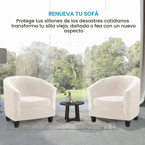Vista 2 de MIFXIN 2 fundas de terciopelo para silla de bañera con funda de cojín, elásticas, suaves, extraíbles, para sillón, sofá, protector de muebles