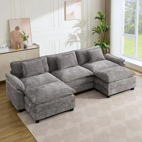 Vista 50 de IPKIG 117" Modular Sectional Cloud Couch, Modern L-Shaped Sofa with Ottoman Blanco beige