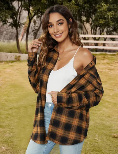Vista 2 de Blooming Jelly Camisas de franela con botones para mujer, de manga larga, con cuello de solapas, blusa para negocios o uso informal, para trabajo