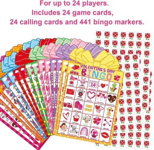 Vista 3 de Fancy Land Juego de bingo para el día de San Valentín para niños, 24 jugadores, troquelado, día de San Valentín, juego de actividades de fiesta