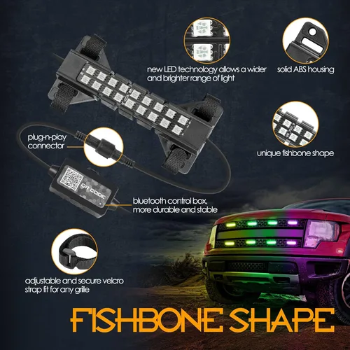 Vista 3 de Nirider - Kit de luces LED RGB para rejilla de raptor, luces estroboscópicas, luces subterráneas, luces de roca para camioneta Ford Raptor Tacoma