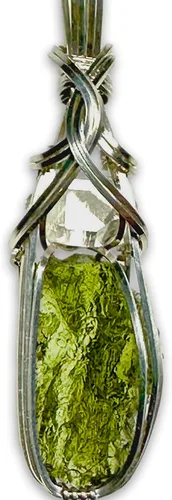 Vista 16 de Moldavite Crystal Necklace Pendant with Herkimer Diamond 0.03 oz de acero plateado