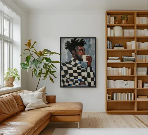 Vista 3 de Arte de pared enmarcado en lienzo afroamericano negro y blanco, personas abstractas, pintura, imágenes, decoración de pared, moda, moderno, hombre