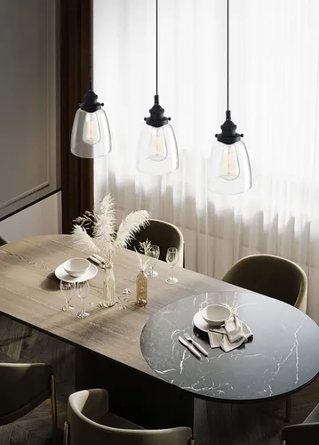 Vista 3 de Lámpara Pathson de techo, con forma de óvalo, estilo rústico retro, diámetro de 5.6”, con tapa de base de metal y cordón de tela ajustable, diseño