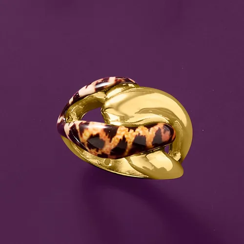 Vista 5 de Ross-Simons Italian Leopard-Print Enamel Link Ring in 18kt Gold Over Sterling