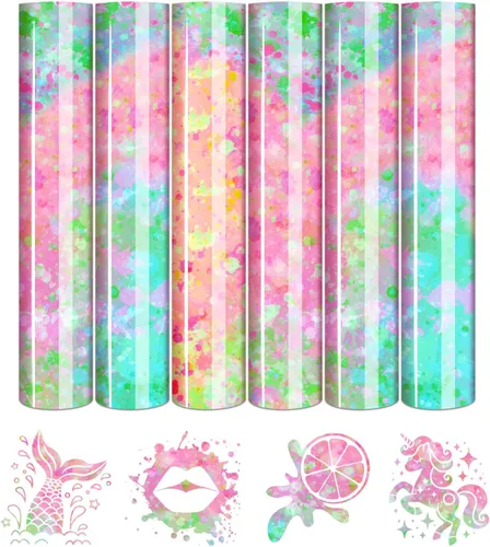 Vista 11 de Tintnut Splash Rollo de vinilo de transferencia de calor, 12 pulgadas x 5 pies, tinta de acuarela multicolor con estampado de tinta HTV