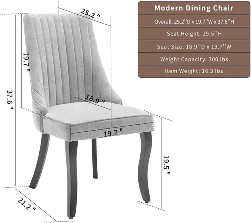 Vista 6 de Juego de 2 sillas de comedor modernas de mediados de siglo, tapizadas de tela beige, sillas de cocina y comedor, sillas de cocina con patas