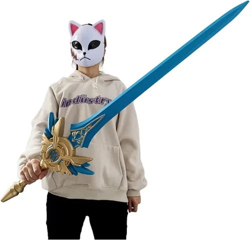 Vista 4 de damdos Espadas de cosplay de 40 pulgadas para Halloween, lápida de lobo, espada de hoja de cielo, espada Qing, regalo de cumpleaños (hoja de cielo)