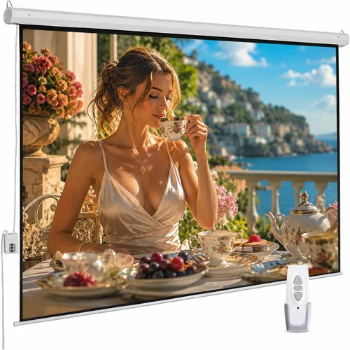 Vista 14 de Pantalla de proyector motorizada de 110", pantalla de proyector eléctrica 16:9 con control remoto, pantalla de película HD