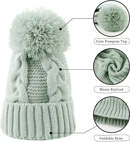 Vista 4 de JANGANNSA Gorro de invierno de punto para bebé, gorro cálido para niños y niñas, gorro con pompón
