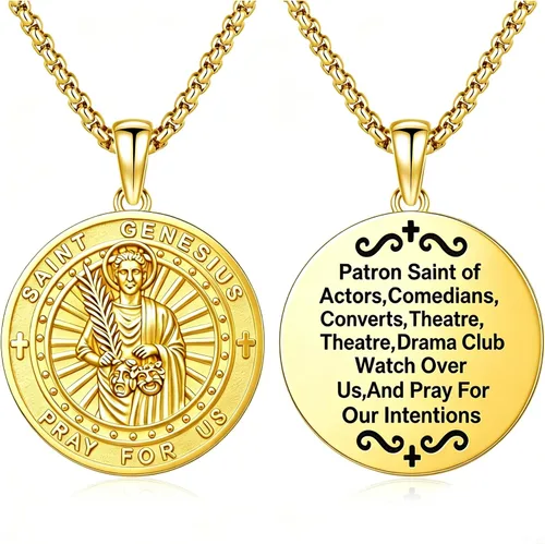 Vista 90 de 925 Sterling Silver Patron Saint Amulet Necklace for Men Women plateado