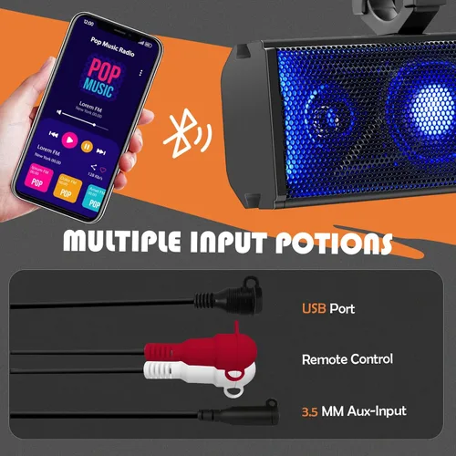 Vista 5 de Barra de sonido UTV de 17 pulgadas, barra de sonido ATV de 4 altavoces, sistema de sonido UTV, altavoces SXS, conectividad Bluetooth impermeable